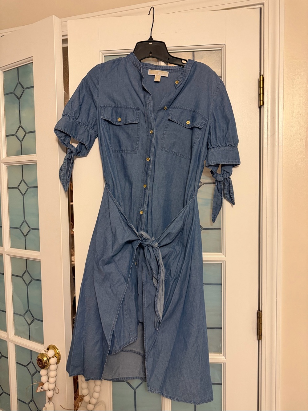 Michael Kors Light Blue Denim Tie-Waist Midi Dress WORN ONCE